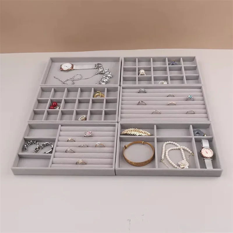Stackable Grey Fabric Tray Rings Earrings Bracelet Storage Holder 21*12.5Cm Jewelry Organizer Box Cufflinks Tie Clip Holder Case