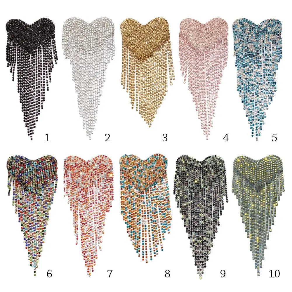 Retro Long Chain Heart Beaded Tassels Shoulder Strap Epaulettes Stage Sew on Clothes Applique Punk Shoulder Patches Accessories