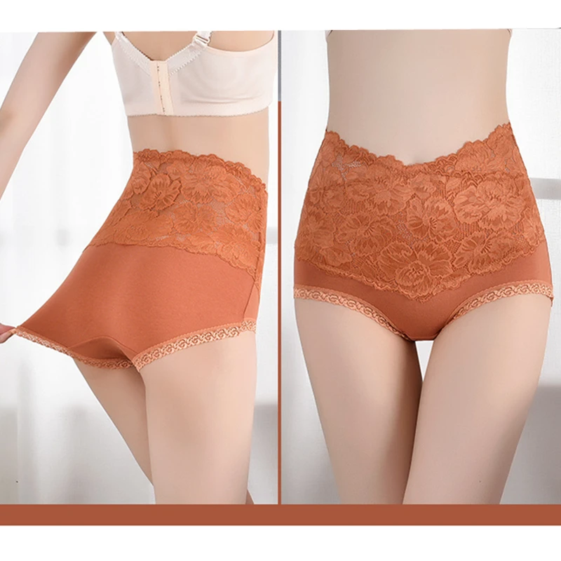 2023 Women High waist large size lace cotton women\'s panties comfortable tummy  briefs sexy female underwear 8PCS/ lot