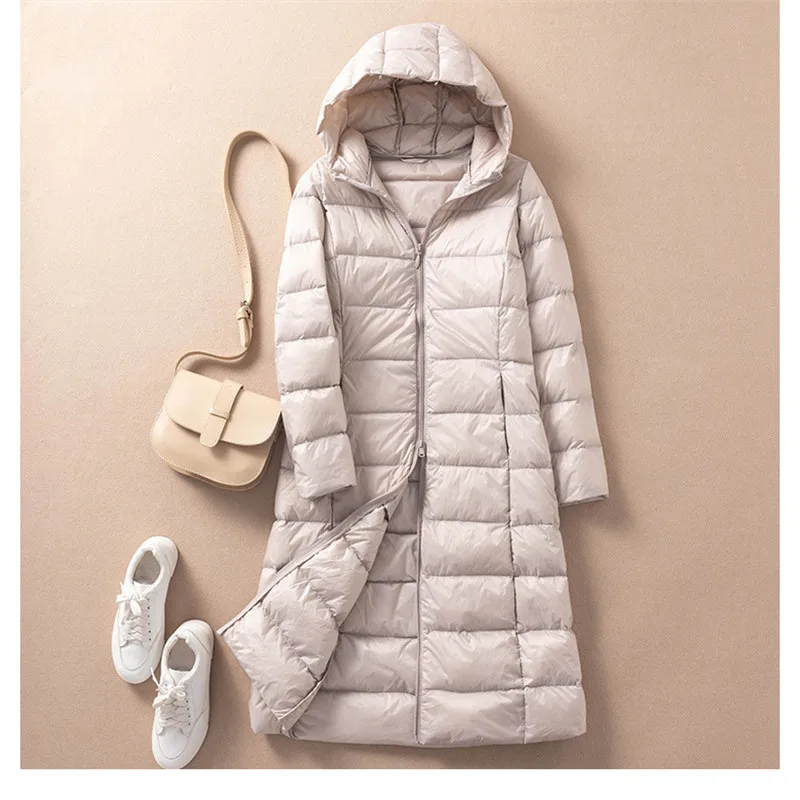 Imagem -02 - Outono Inverno Feminino para Baixo Cabolsa Quente Leve Pato Branco para Baixo Jaqueta Parkas Senhoras Solto Longo com Capuz à Prova de Vento Outwears 2023