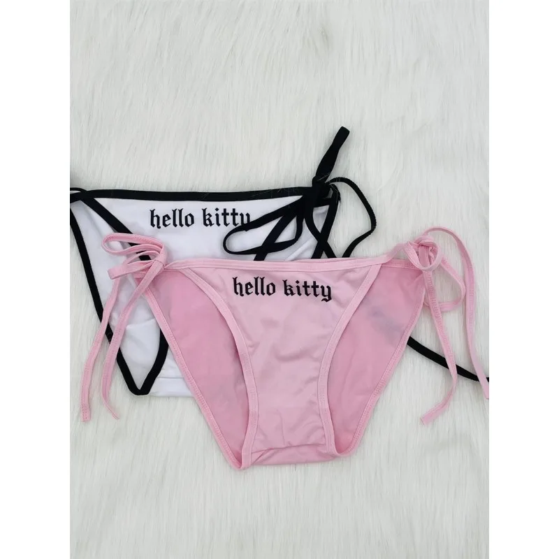 Black Gothic Hello Kitty Anime Cartoon Bikini Swimwear with Padded Cups for Women in Hawaii Beach Funny Spoofing Kitty Cute Girl