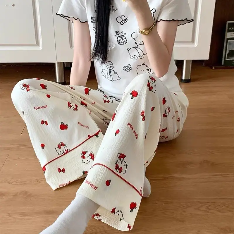 

Sanrio Hello Kitty женские спальные штаны Kawaii мультфильм летние пижамные штаны тонкий стиль одежда для сна брюки повседневная домашняя одежда новинка