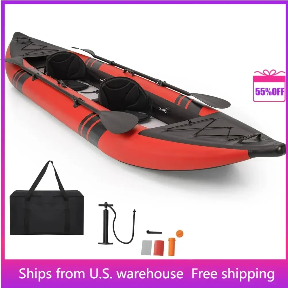 

12.5Ft 507lbs Tandem Kayak with 2 Aluminum Paddles, Inflatable Kayak, 2 Padded Seats, Footrests, 2 Fins, Hand Pump