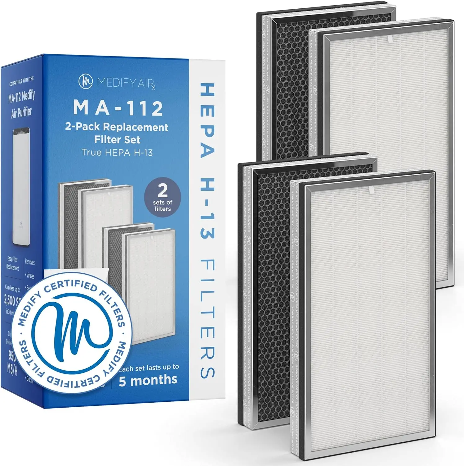 

Medify MA-112 Genuine Replacement Filter Set for Allergens, Smoke, Wildfires, Dust, Odors, Pollen, Pet Dander | 3 in 1