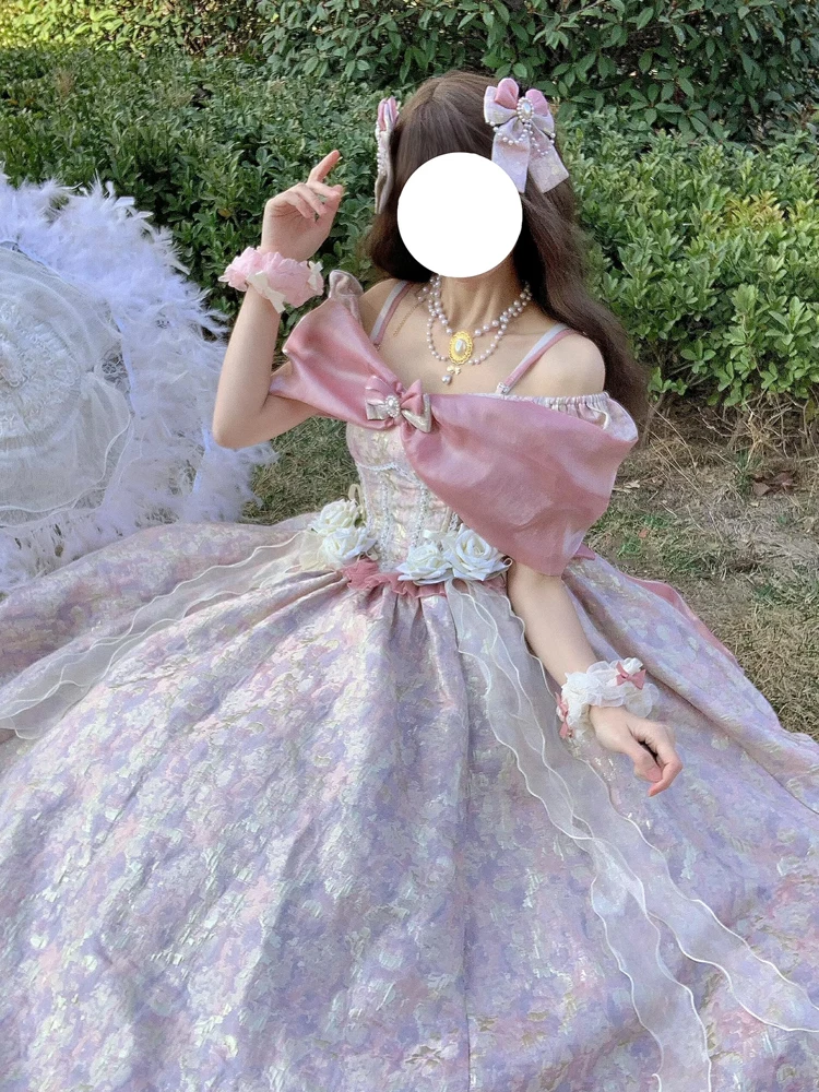 

Pink Lolita Wedding Dress 18th Birthday Adult Ceremony Fairy Tale Princess Skirt Women's Elegant Sweet Style Long Skirt