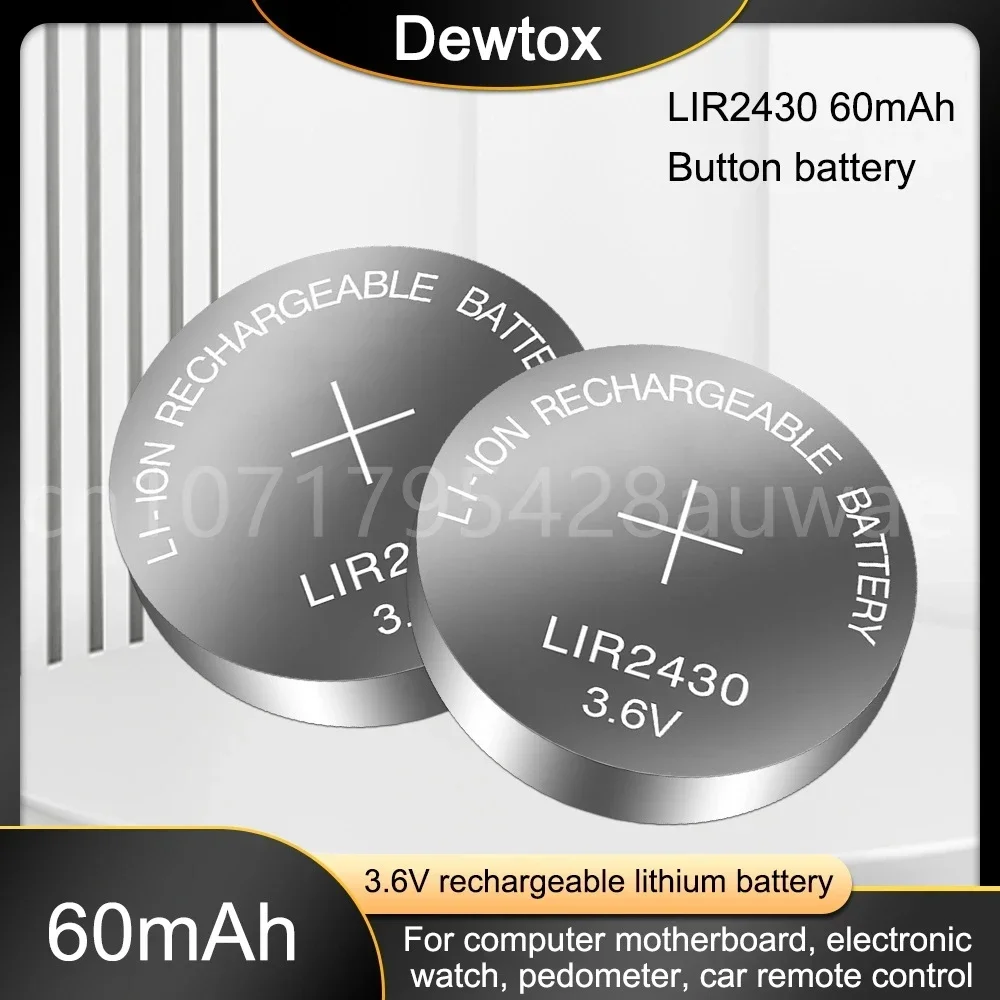 1-5PCS 3.6V 60mAh LIR2430 LIR 2430 Rechargeable Li-ion Cell Coin Button Battery Replace for CR2430 PD2430