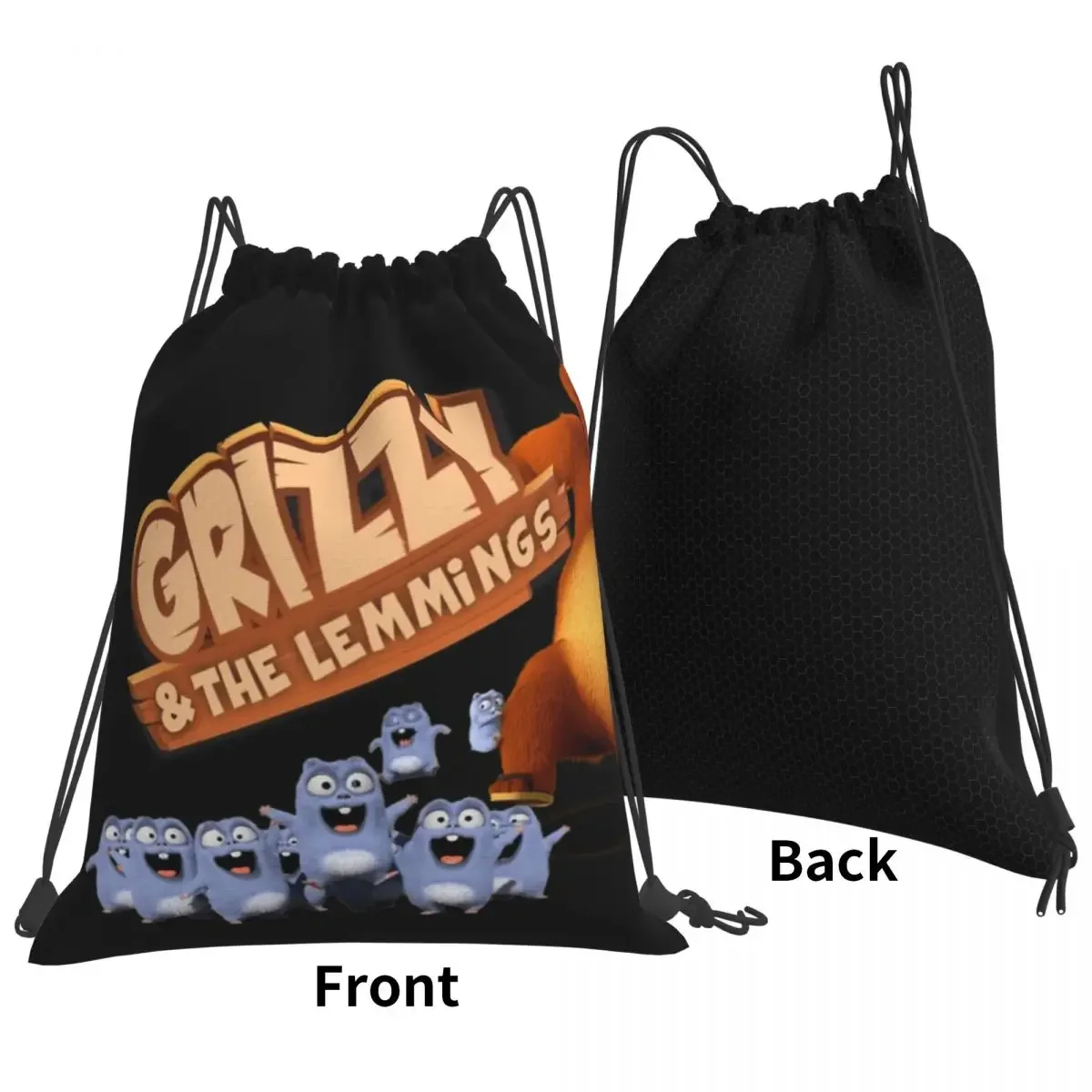 Grizzy And Lemmings Funny Angry The Lemmings Portable Backpacks Drawstring Bag Casual Storage Bags For Travel Sport Man Woman