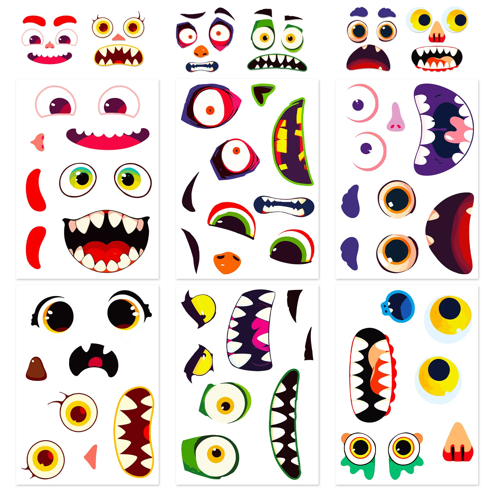 6Sheets Halloween DIY Puzzle Sticker Games 6 Grimace Decoration Make A Face Funny Assemble Jigsaw Stickers Kid Educationl Toys