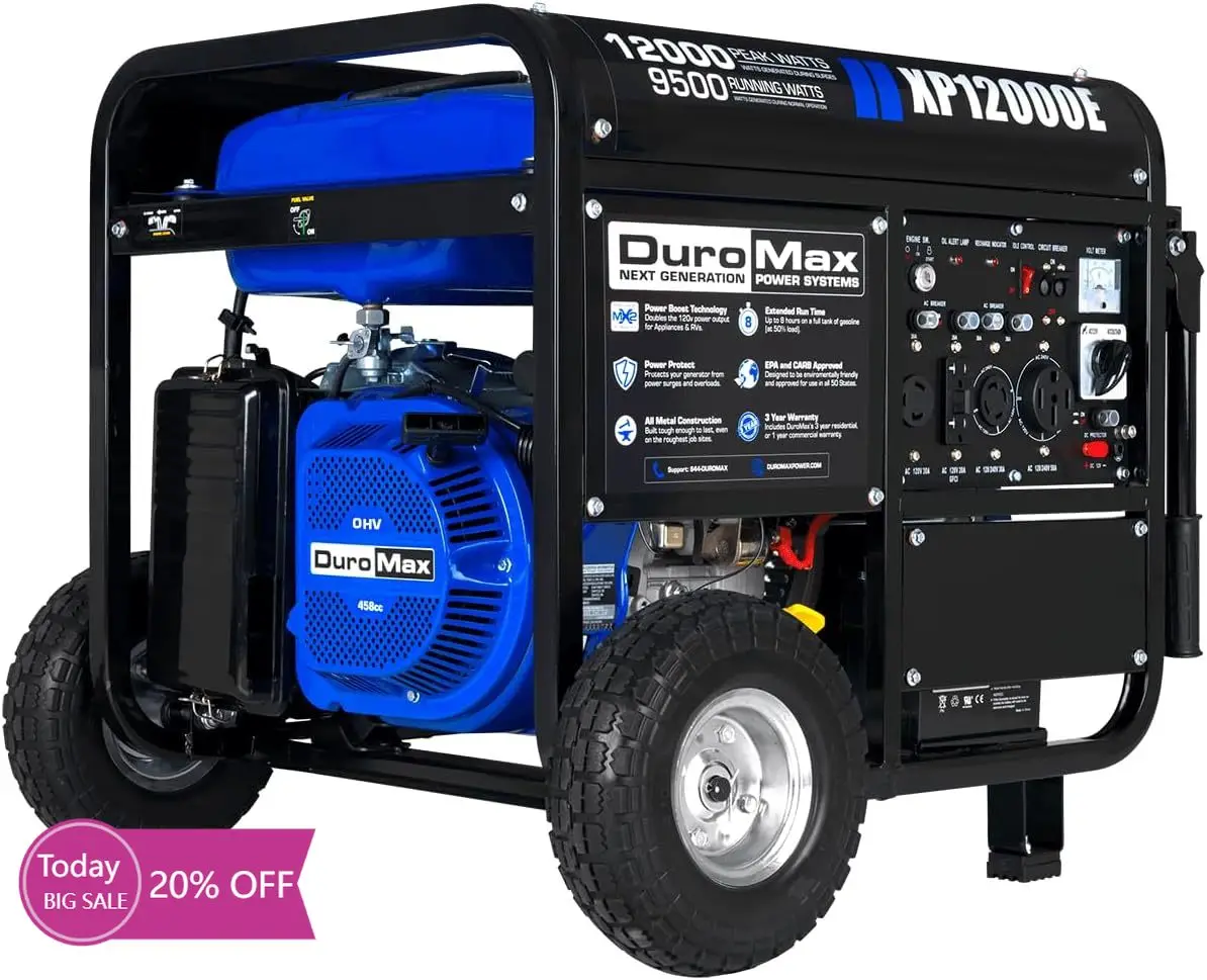 

BestsellerGas Powered Portable 12000 Watt-Electric Start-Home Back Up & RV Ready, 50 State Approved Generator, Blue, Black