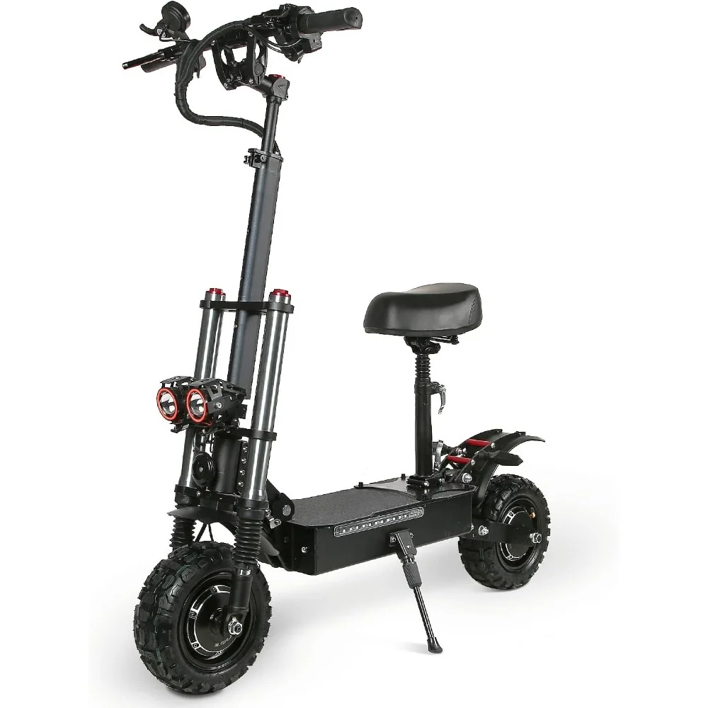 Electric Scooter High Power Dual Drive 5600W Motor Up to 50 MPH and 60 Miles Range 11 Inch Tubeless Off Road Tires with Seat