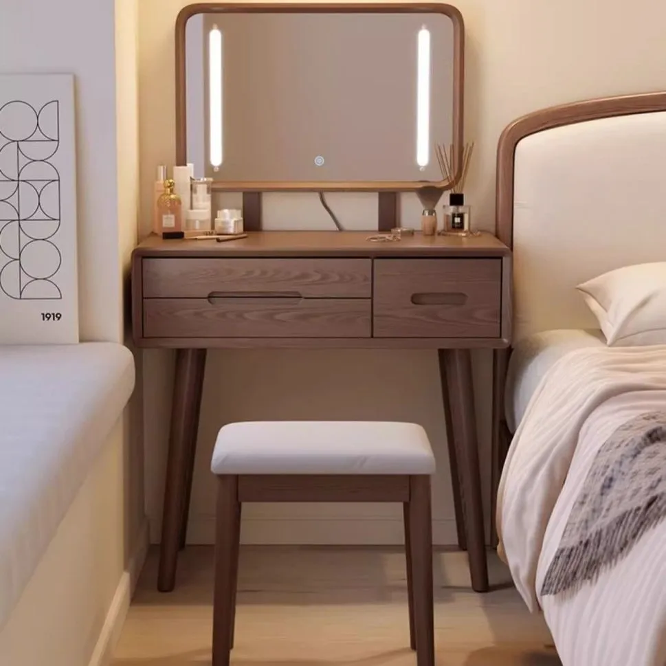 Modern Minimalist  Light-Infused Makeup Desk New Chinese Style Solid Wood Dressing Table Small Mirror for Bedroom for