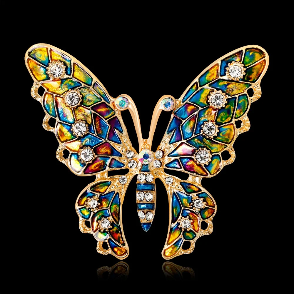 Fashion Colorful Rhinestone Butterfly Brooch Enamel Animal Brooches Pin Clothing Jewelry Accessories for Women