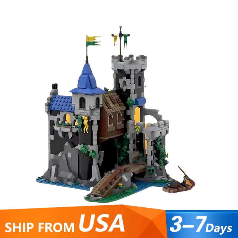 933 pçs fortaleza ao lado do lakeside condado castelo medieval conjunto de construção arquitetura bloco de construção modular modelo criança presente natal