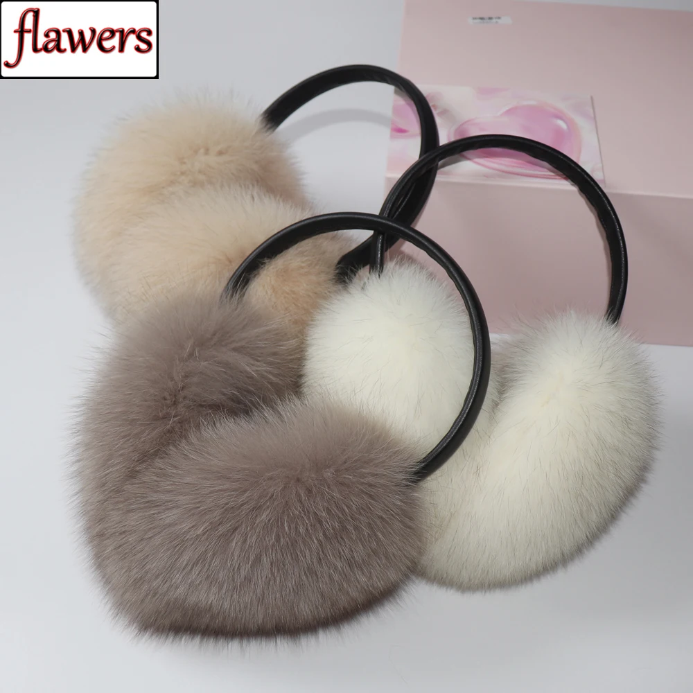

Winter Women Keep Warm Real Fox Fur Earmuff Luxury Fluffy Fox Fur Earmuffs Lady Fashion Quality 100% Natural Fox Fur Earmuffs