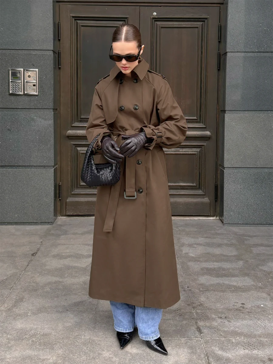 Bornladies Damen-Trenchcoat 2026 Neue Kollektion Doppelreihiger Mantel mit Revers und Gürtel Vielseitiger Herbst- und Winter-Büromantel