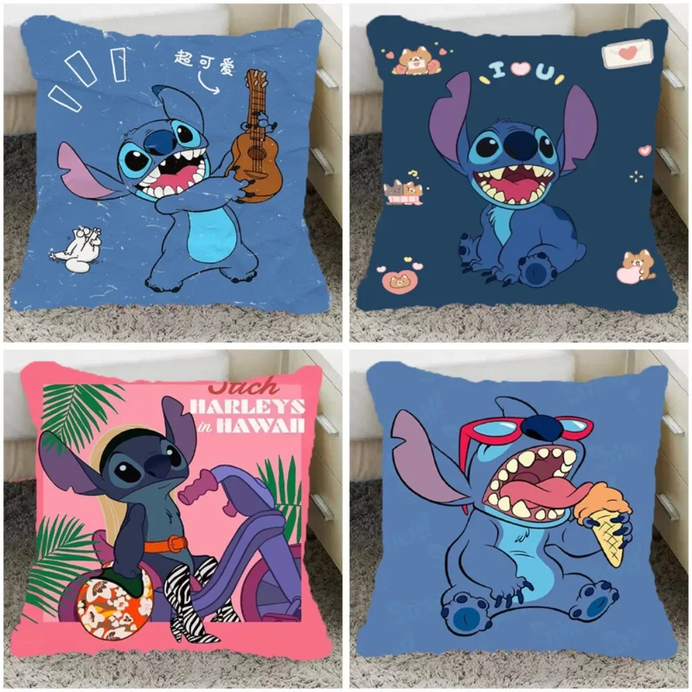 Periférico de Anime Disney Stitch, cojín de sofá cuadrado azul bonito de dibujos animados Kawaii para apoyarse en funda de almohada, regalo de decoración