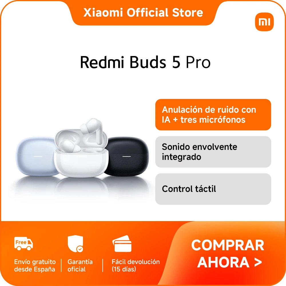 Oficial | Redmi Buds 5 Pro, Sonido de alta resolución certificado con controladores duales coaxiales y LDAC, Sonido envolvente integrado con dos nuevos modos para un sonido realista, Anulación de ruido activa de hasta 52 dB con tres modos de transparencia
