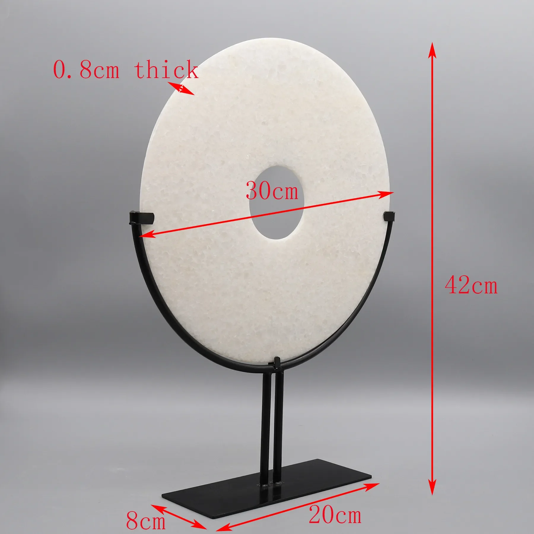 Marble Stone Decoration, Round Fortune Stone Disc with Metal Base, Yubi Jade Stone