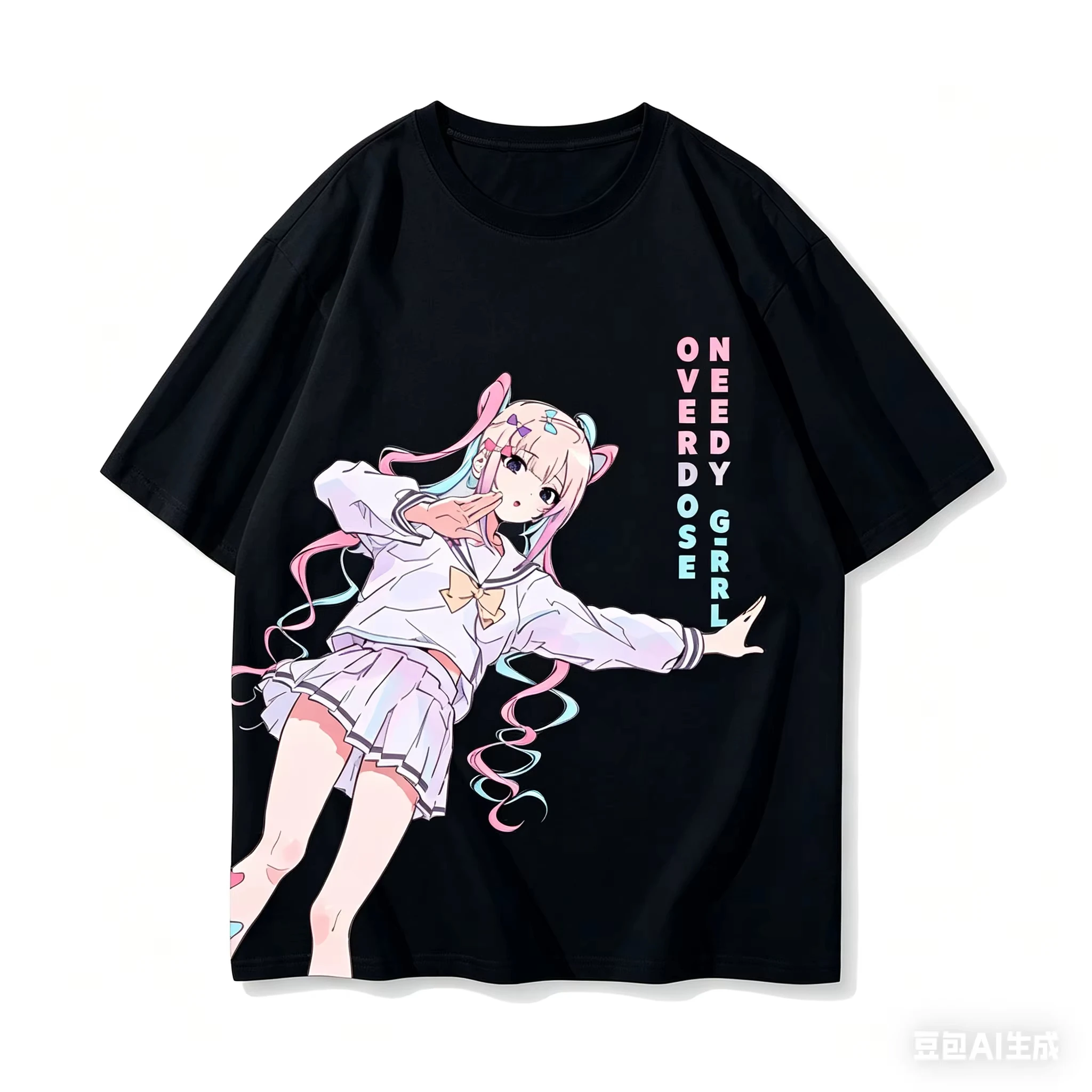 Needy Streamer Overload Anime Graphic T‑shirt Unisex Washed Cotton Short Sleeve Harajuku Streetwear Casual Tops