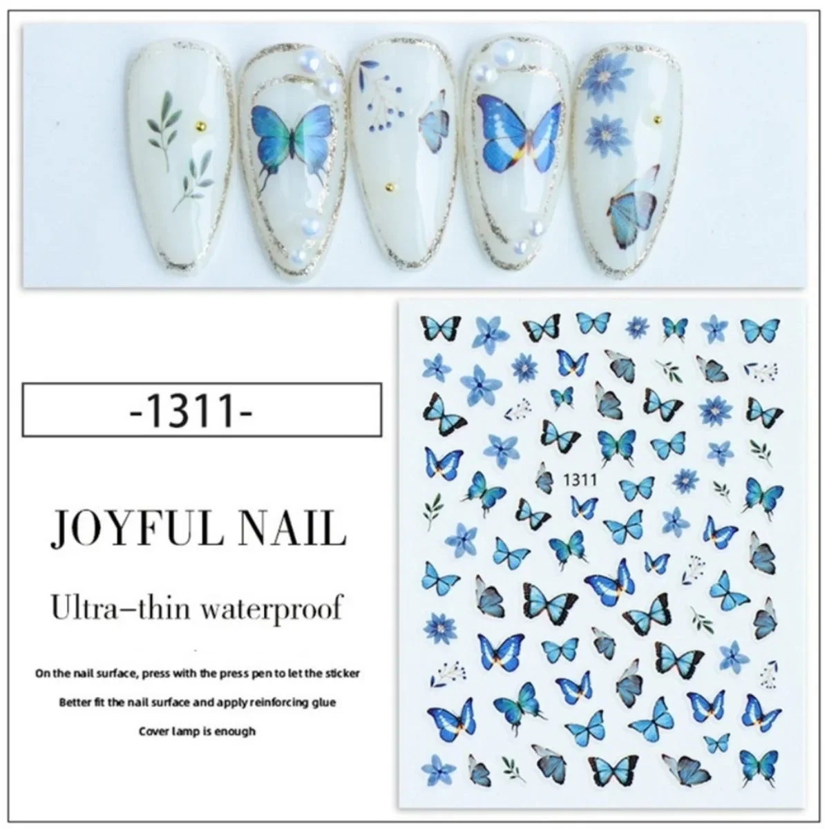 Baroque Style Butterfly Nail Art Sticker Blue Retro Butterfly Colorful Design Nail Decoration Decals
