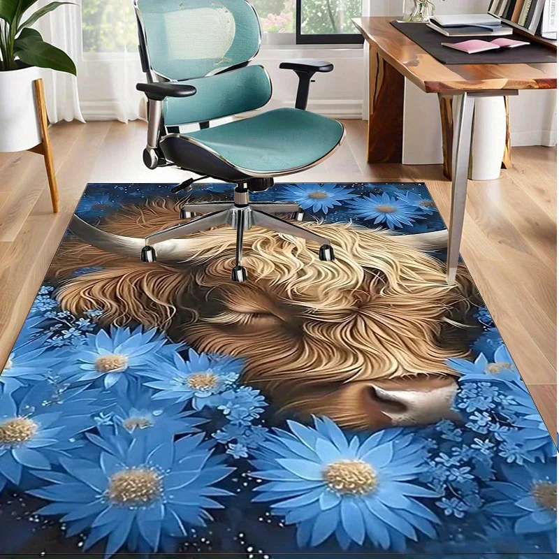 

Blue Cow Daisy Rug for Boho Chic Interiors - Whimsical Animal Print Creates a Playful Vibe, Ideal for Relaxation Zones