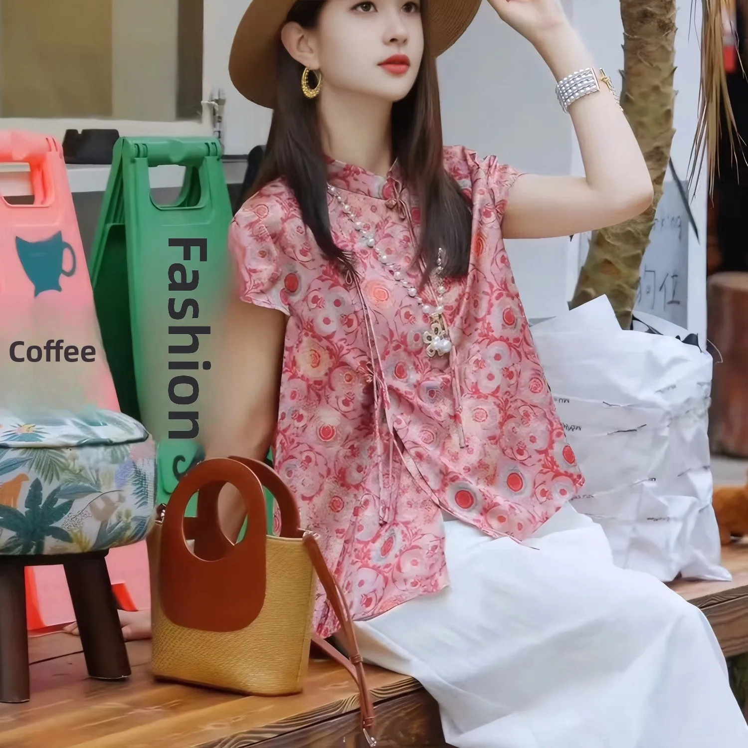 Nieuwe Chinese Sle Nationale Trend Geborduurde ort Sve irt vrouwen Losse Etnische Sle Stand Kraag Kwastje Top Zomer