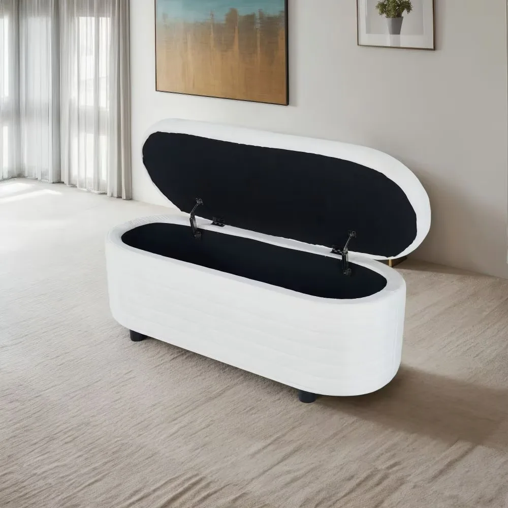 Velvet Oval Storage Bench - Beige