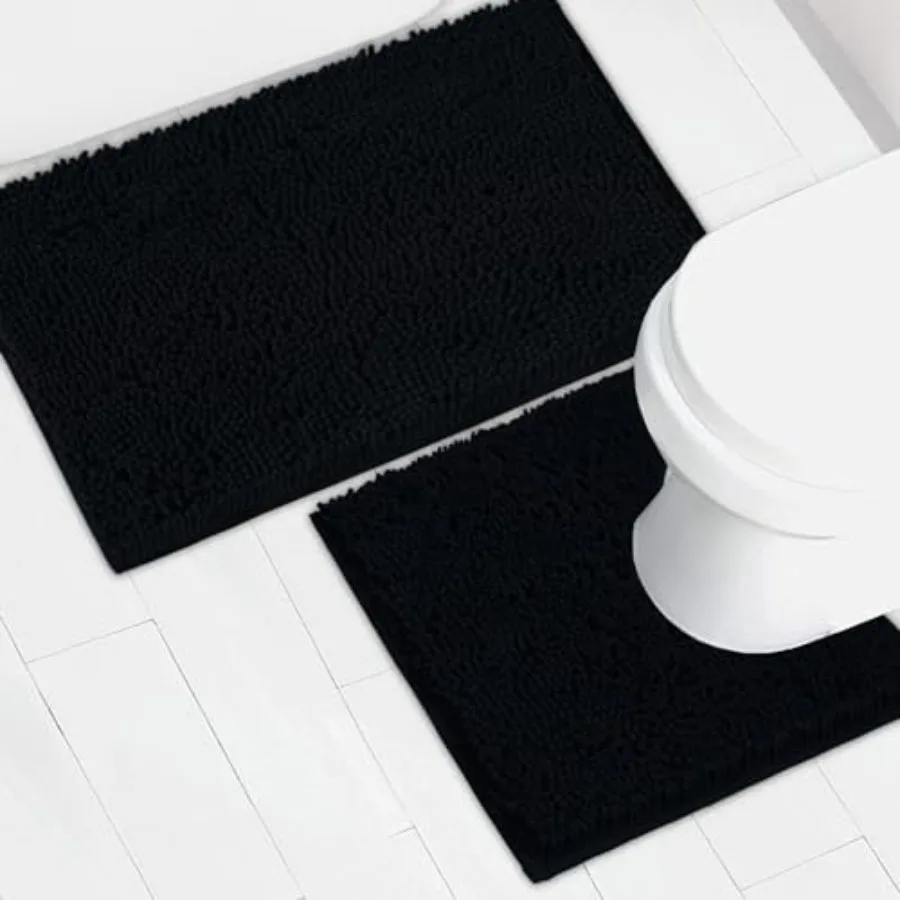 

Bathroom Rugs Chenille Bath mat 2 Piece Set Super Absorbent Strong PVC Non Slip Backing Bath mats for Bathroom Plush Shaggy Thi