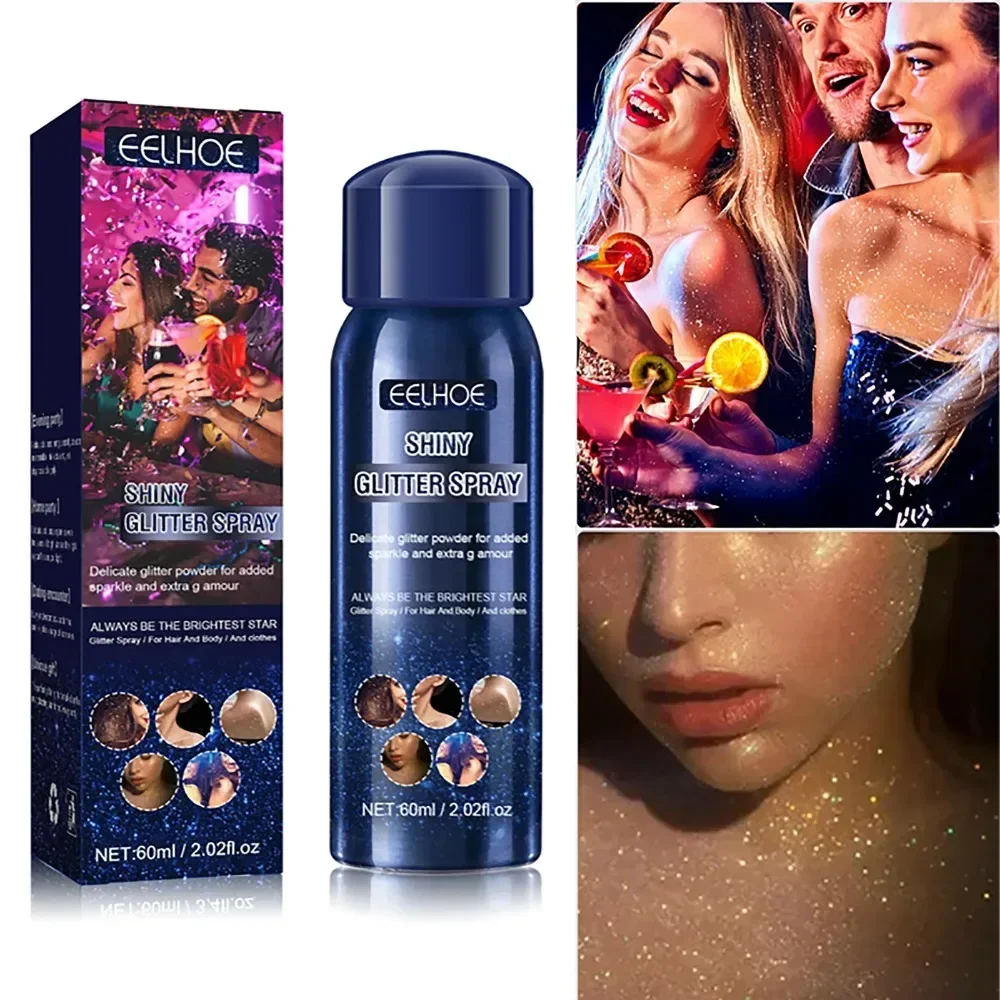 60Ml Shiny Body Glitter Spray Hair Clothes Highlighter Powder Long Lasting Holographic Powder For Halloween Festival Party