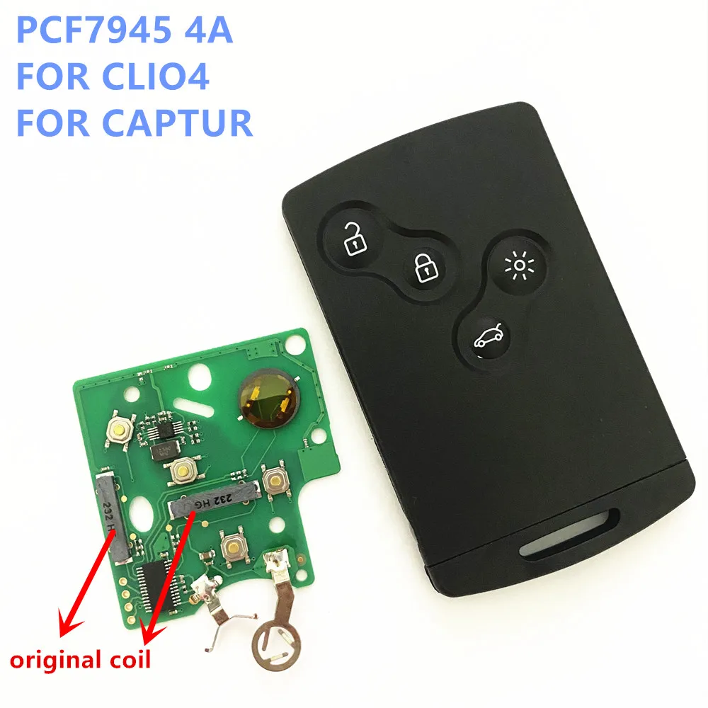 with sticker PCB 4 button remote key card keyless smart key  433mhz 4A PCF7945 chip 7945 for renault CLIO4 CAPTUR