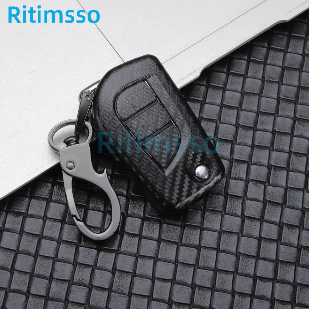 Carbon Fiber ABS Fernbedienung Auto Schlüssel Halter Volle Abdeckung Fall für Toyota Hilux Revo Innova Rav4 Fortuner Kristall Schlüsselring