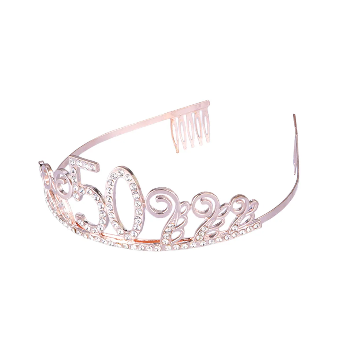 50Th Birthday Crystal Rhinestone Tiara Crown with Combs Design for Women Elegant Shining Rhinestone Headband Princess Hair