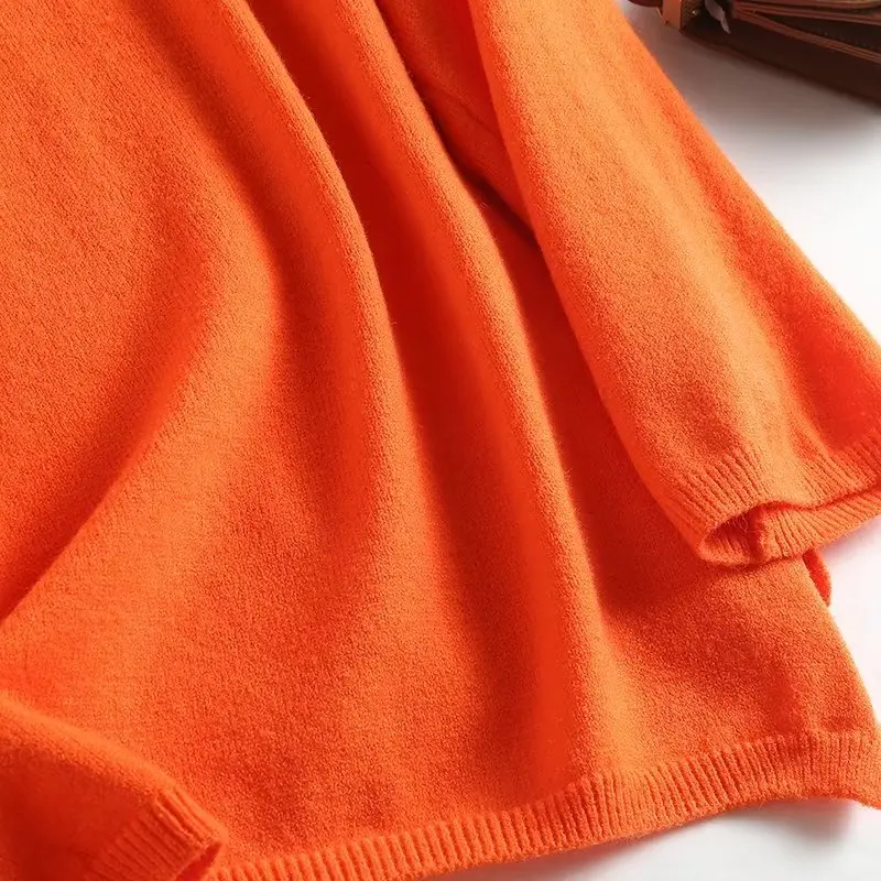 Jenny&Dave Fashion Orange Color O-neck Pullovers Sweaters Flare Sleeve Casual Knitwear