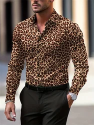 2024 New Fashion Leopard Print Men's Long-sleeved Shirt Daily Casual Men's Lapel Shirt Urban Street Men's Single-breasted Shirt