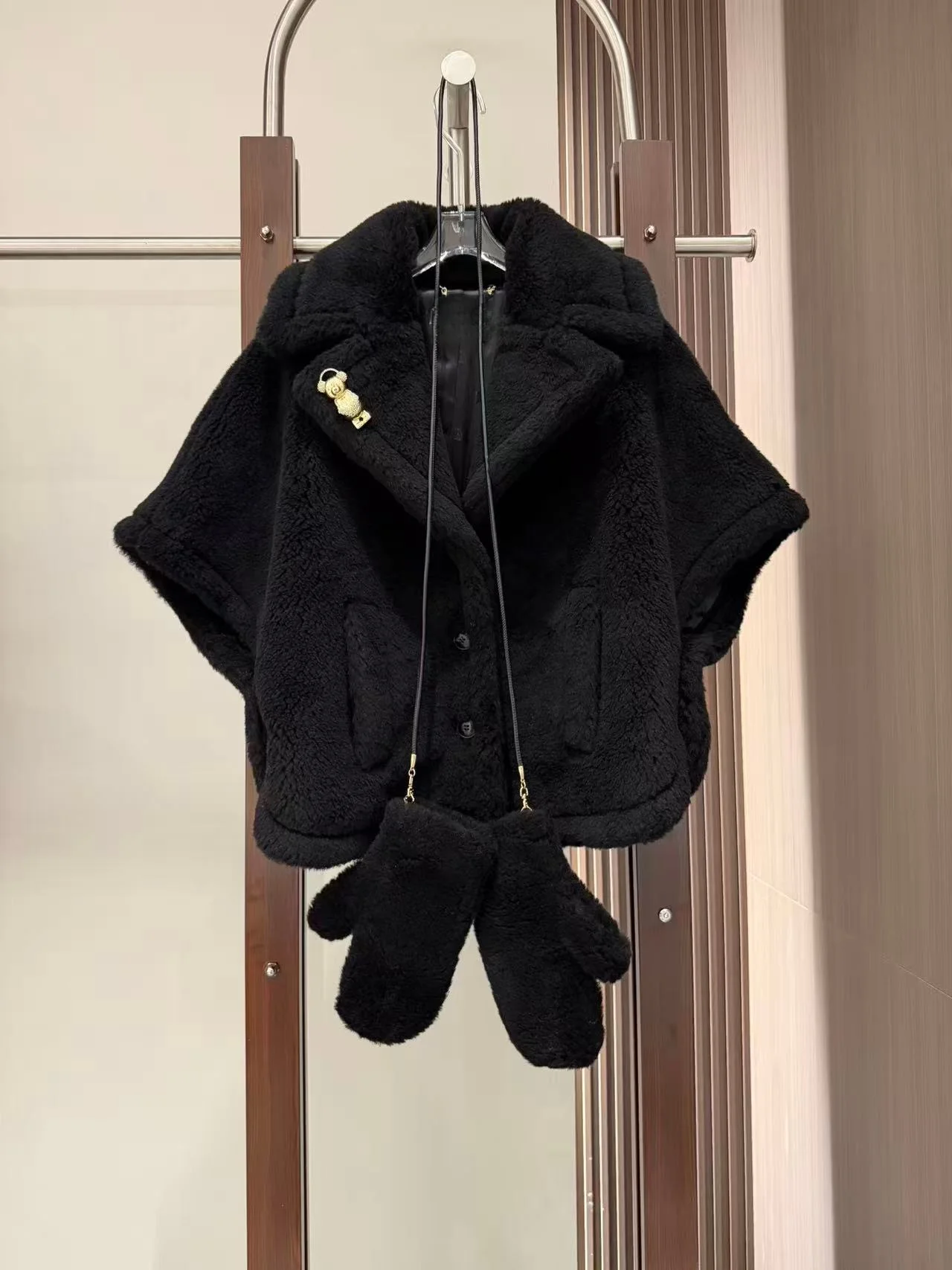 Teddy Bear Shawl Female Autumn Winter Camel Jacket Gray Sheep Wool Coat Lapel Short Alpaca Silk High-end Fashion Jacket