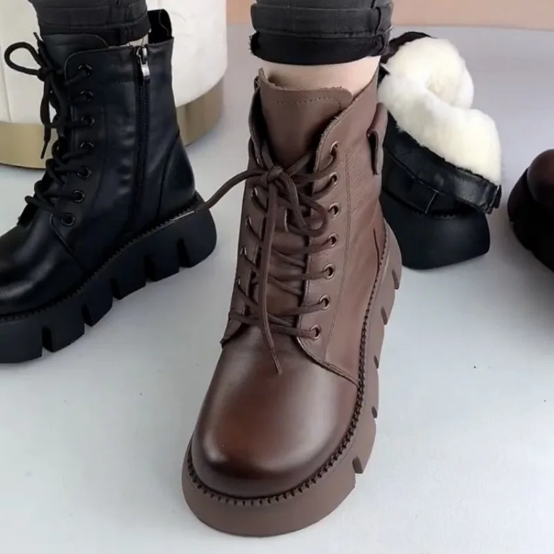 Schneeschuhe Damenschuhe neue Stiefel warme Wolle Plateaus chuhe verdickte Baumwoll schuhe kalte Winter runde Zehen Plateaus tiefel