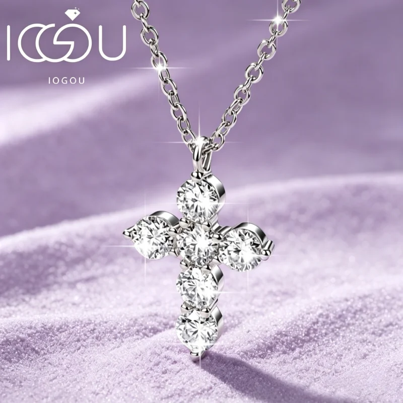 IOGOU-zertifizierte 3,5 mm runde D-Moissanit-Kreuz-Anhänger-Halskette für Damen und Herren, 14 Karat Gold gefüllt, verstellbare Kette, Schmuck, Geschenk – Detail 1
