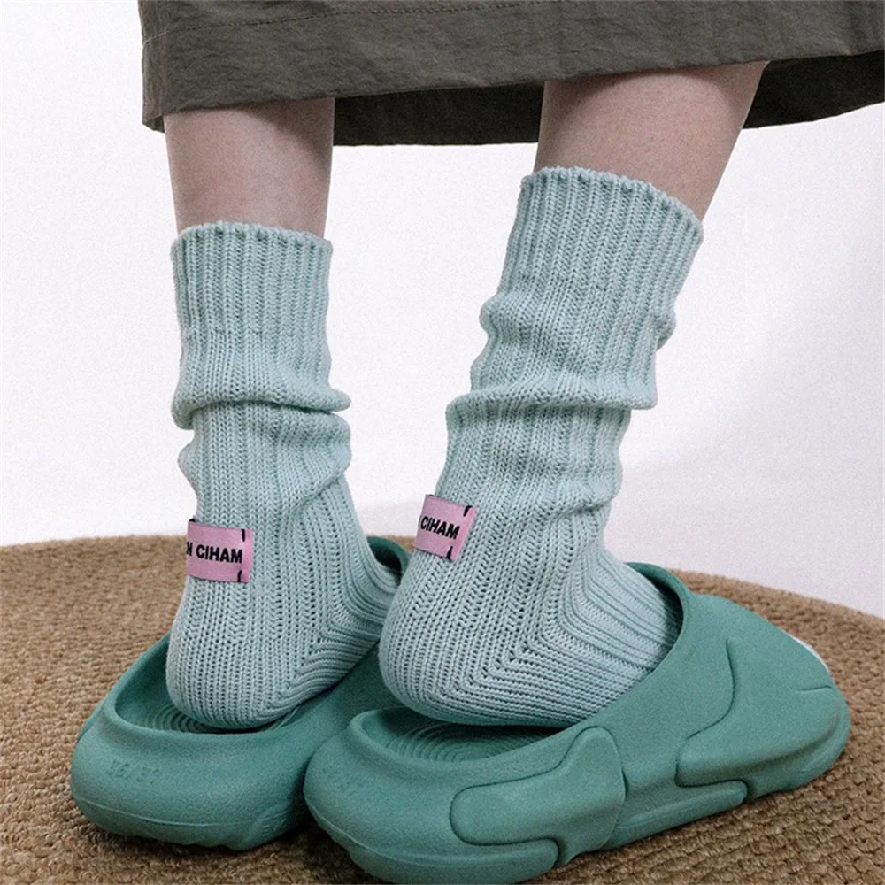 Koreanische Nadel Dicken Faden Gestrickte Mittelrohr Socken Baumwolle Japanische Rosa Label Paare SolidColor Socken Mid-rohr Warme Hause socke – Detail 10