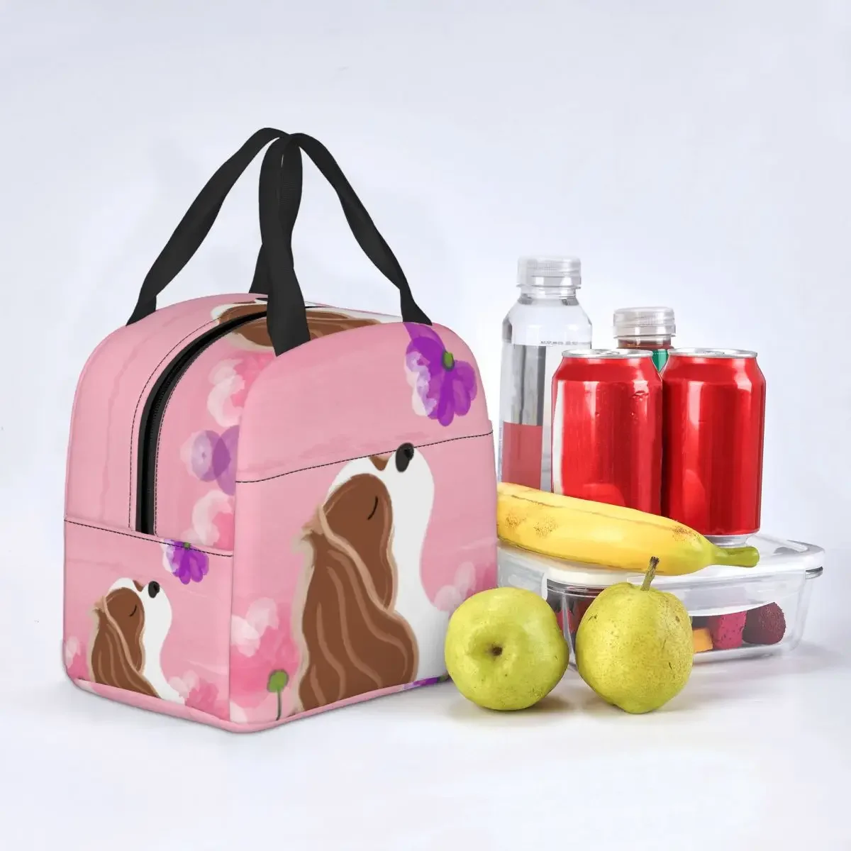 Aangepaste romantische Cavalier King Charles Spaniel lunchtas dames koeler thermisch geïsoleerde lunchbox voor studentenschool