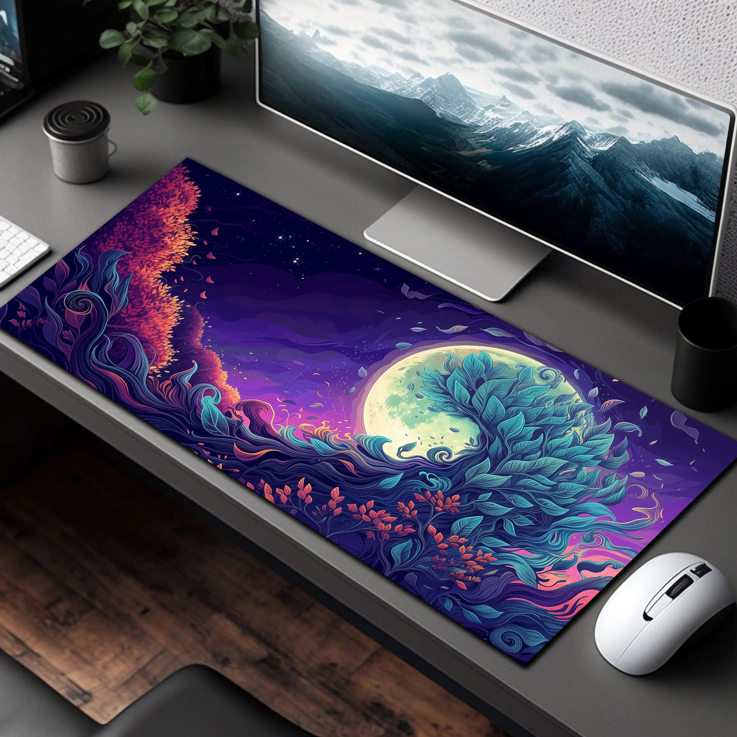 

Dazzling Wave Leaves and The Moon, Lovely Desk Decorations, Colorful Desk Accessories, Unique Office Gifts, Artistic Mouse Pads