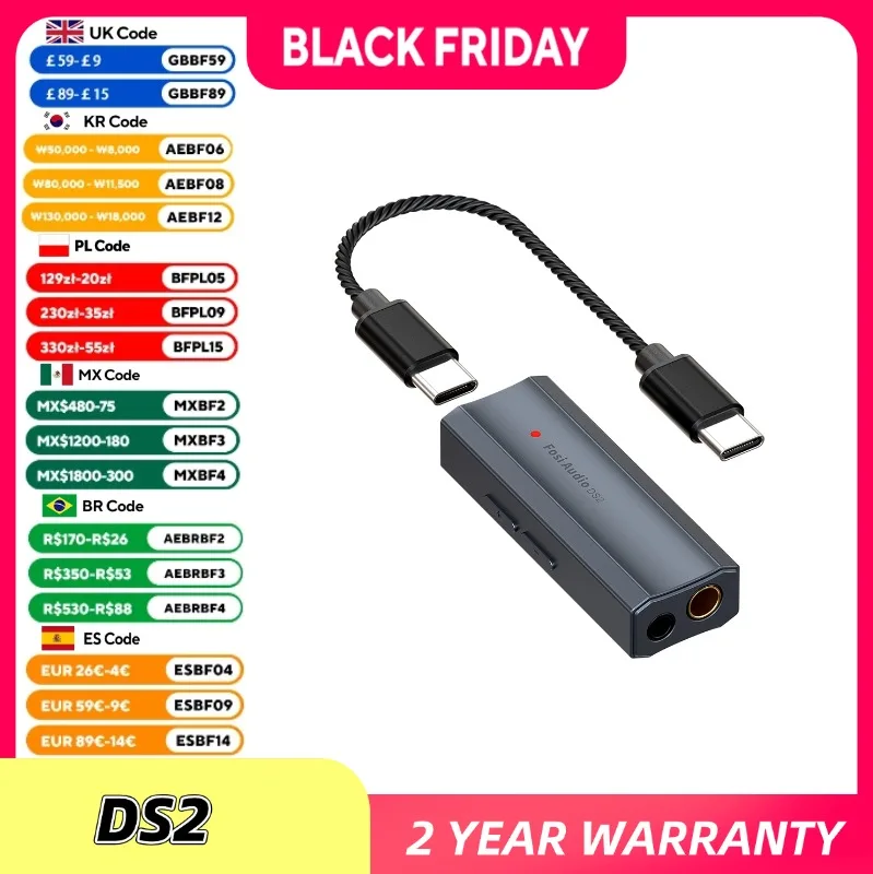 

Fosi Audio DS2 Mini Audio USB DAC Dongle Headphone Amplifier DSD Decoder Amp Support 32bit/384kHz with 3.5MM & 4.4MM Balanced