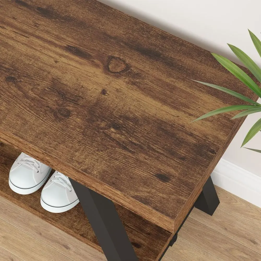 Rustikale Schuhregalbank aus Holz und Metall für Eingangsbereich, Flur und Wohnzimmer – industrieller Stauraum, Schlafzimmer, Akzent, 47 Zoll lang