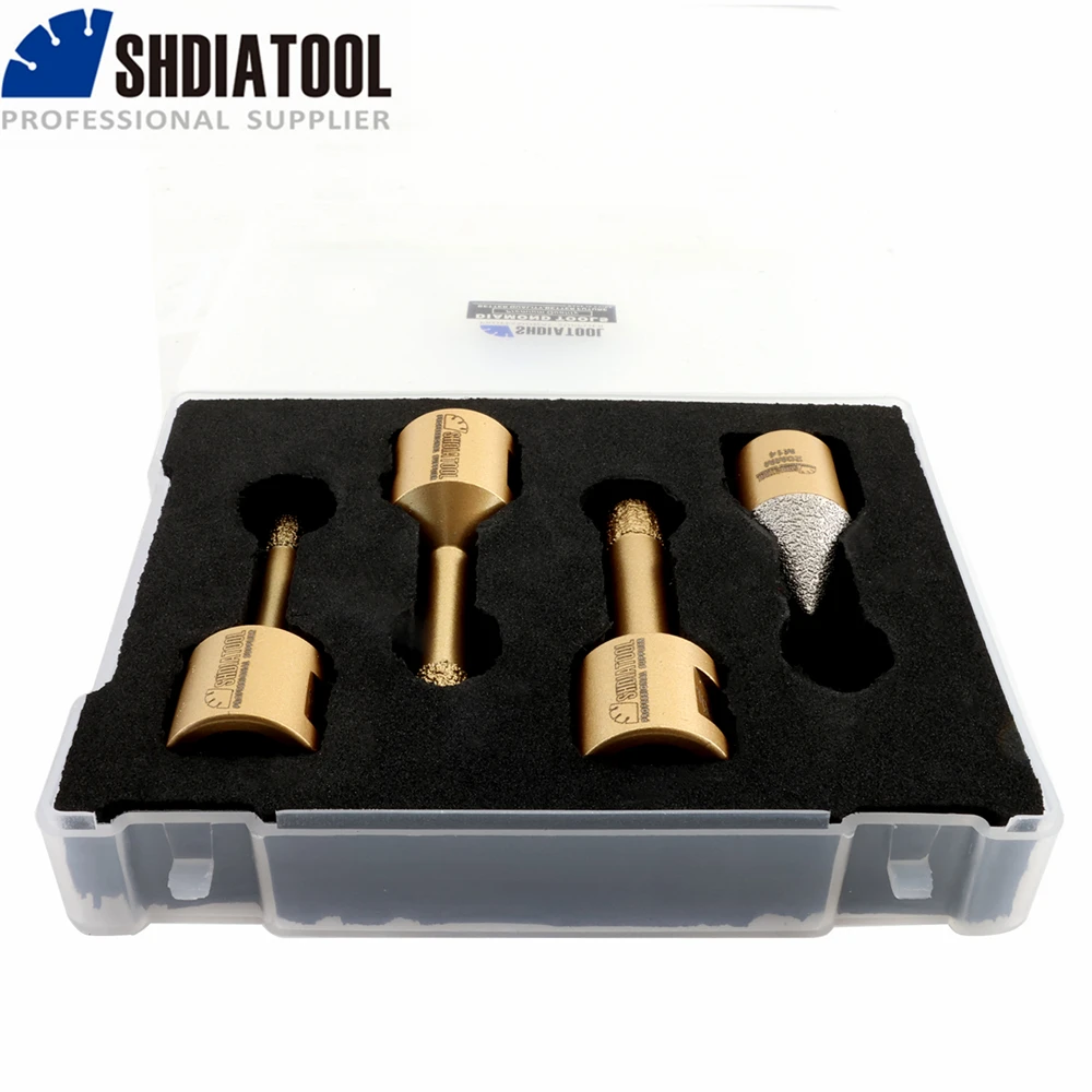 SHDIATOOL M14 Diamond Drill Core Bits Kit 4pcs/Box 20mm Diamond Chamfer+6/8/10mm Drilling Tile Milling Porcelain Hole Saw