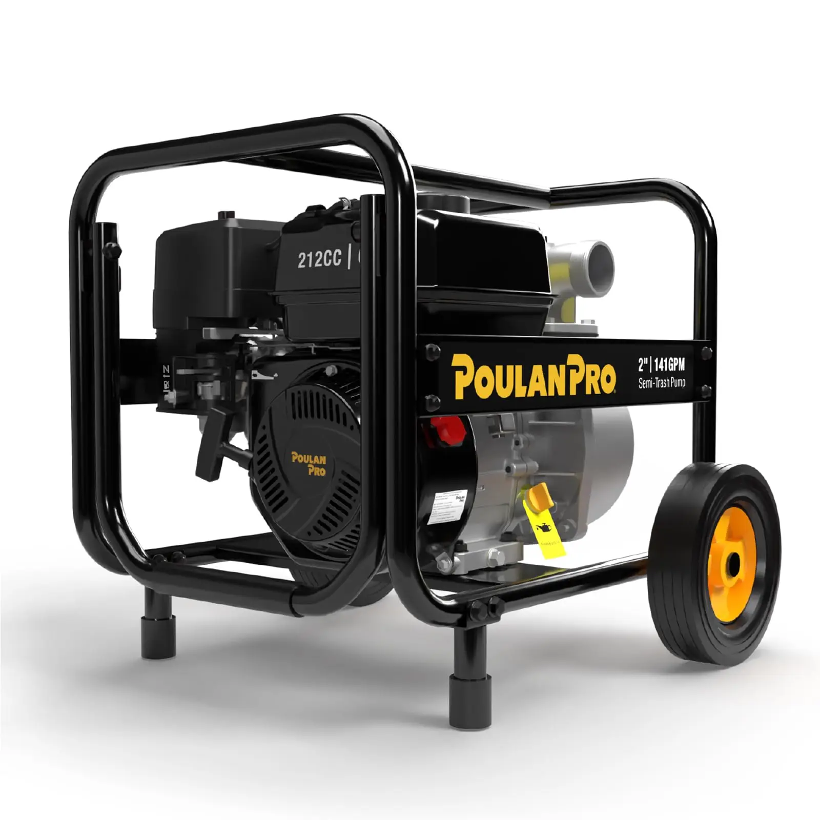 2-inch Semi Trash Pump with Wheels, 6HP 212cc 4-cycle Engine
