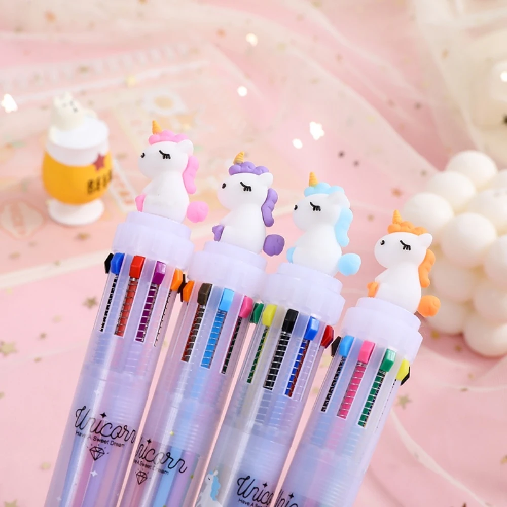 Creative Unicorn Ten-Color Ballpoint Pen Cute Multi-Color 10-Color Student Stationery