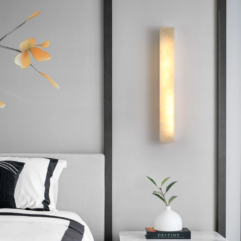 Natural Marble Wall Lamp Long Wall Sconce For Living Room Hallway Stairs Bedroom Dining Room Ambient Alabaster Lighting
