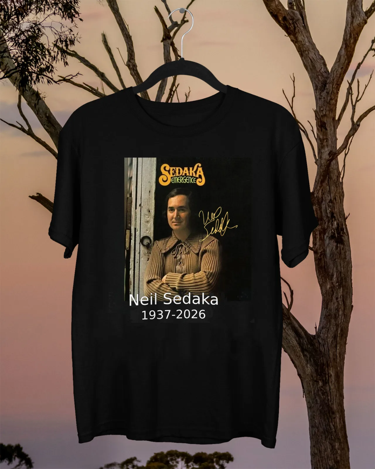 Signature Neil Sedaka Emergence Memorial T-Shirt 1937-2026 Tribute Tee