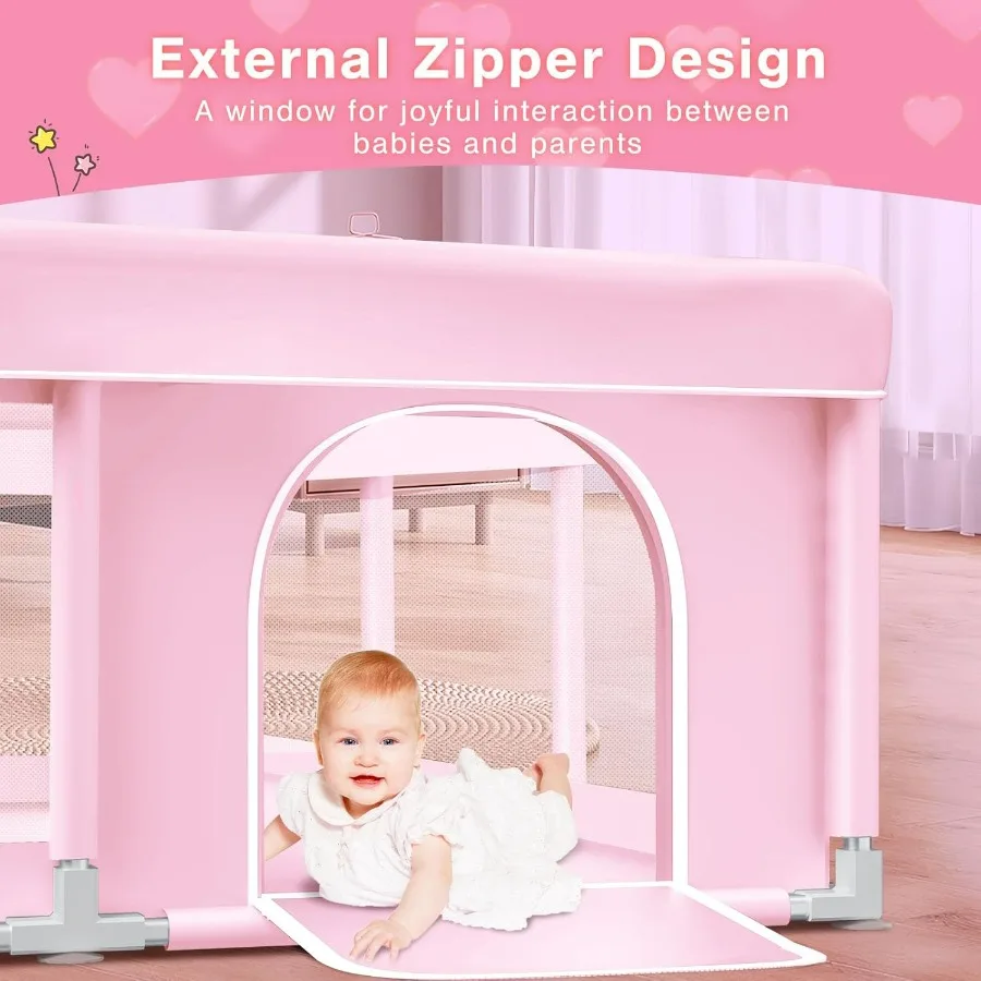 Box per bambini rosa Parco per bambini da 74x50 pollici per cortili da gioco della piccola principessa Penna da gioco per bambina di sicurezza robusta per interni ed esterni con Sof