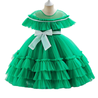 2-12 Years Old Green Puffy Girls Dress Bow Princess Layers Kid's Vestidos 2 4 5 6 7 8 9 10 12 Years Old Kids Clothes 247028