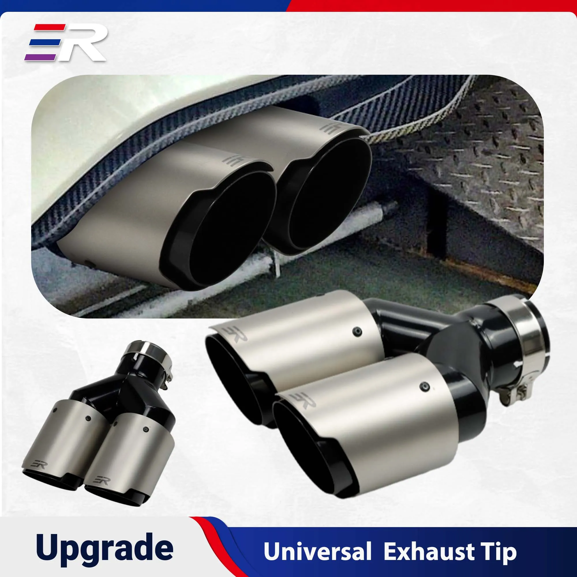 

ER Upgrade Stainless Dual Exhaust Tips Universal Car Muffler pipe Modify Tailpiep double nozzles